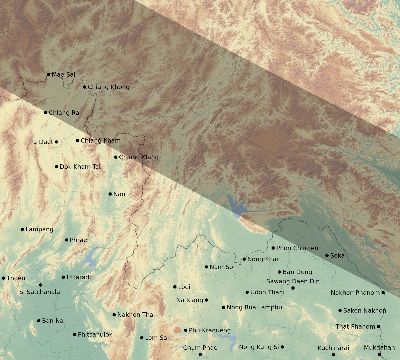 Map of the eclipse path across Thailand on 07/31/1590