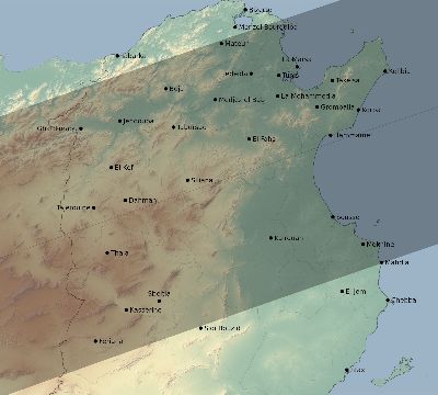 Map of the eclipse path across Tunisia on 07/31/1590
