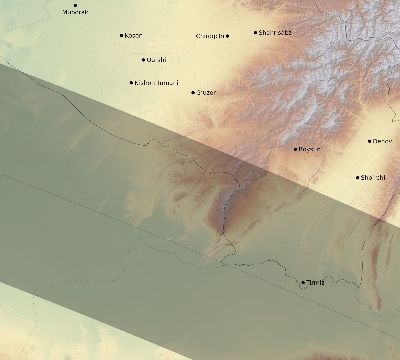 Map of the eclipse path across Uzbekistan on 07/31/1590