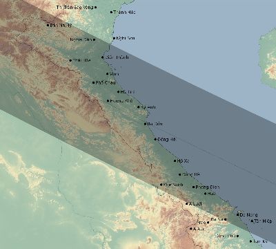 Map of the eclipse path across Vietnam on 07/31/1590