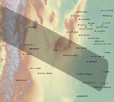 Map of the eclipse path across Argentina on 06/09/1592