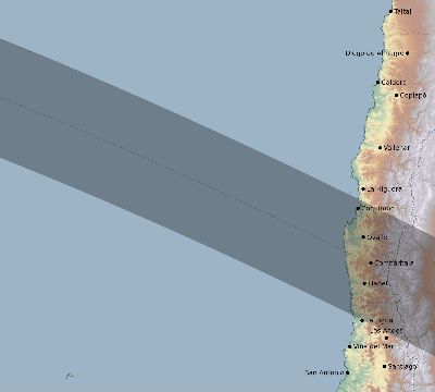 Map of the eclipse path across Chile on 06/09/1592