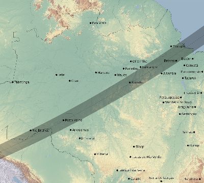 Map of the eclipse path across Brazil on 05/30/1593