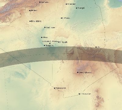 Map of the eclipse path across Algeria on 05/30/1593