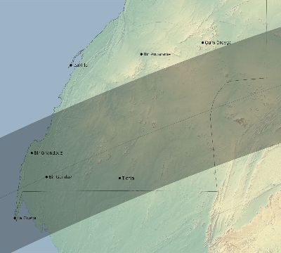 Map of the eclipse path across Western Sahara on 05/30/1593