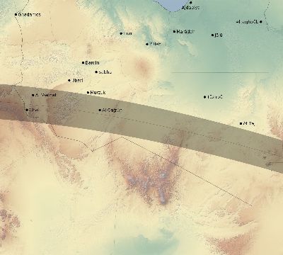 Map of the eclipse path across Libya on 05/30/1593