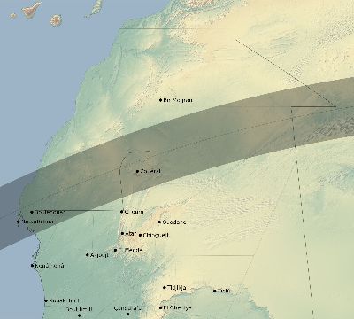 Map of the eclipse path across Mauritania on 05/30/1593