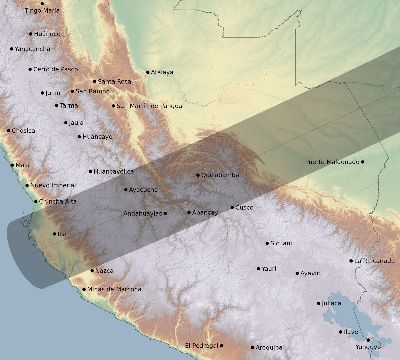 Map of the eclipse path across Peru on 05/30/1593