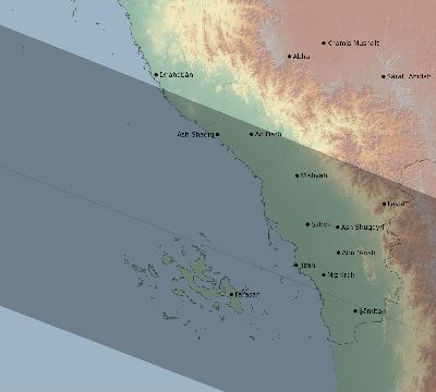 Map of the eclipse path across Saudi Arabia on 05/30/1593