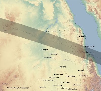 Map of the eclipse path across Sudan on 05/30/1593