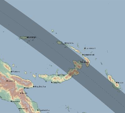 Map of the eclipse path across Papua New Guinea on 11/22/1593