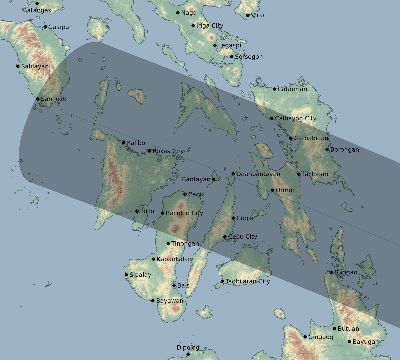 Map of the eclipse path across Philippines on 11/22/1593