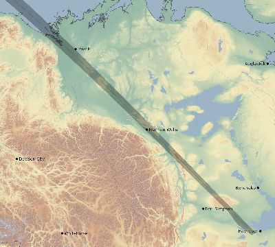 Map of the eclipse path across Canada on 05/20/1594