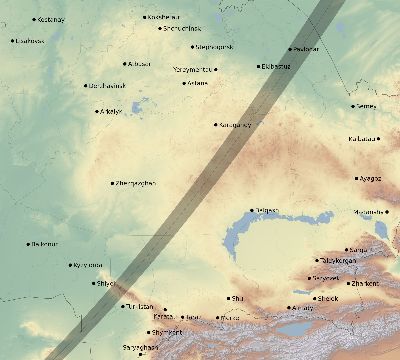 Map of the eclipse path across Kazakhstan on 05/20/1594