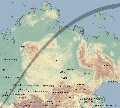 Map of the eclipse path across Russia on 05/20/1594
