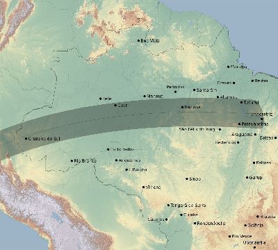 Map of the eclipse path across Brazil on 03/28/1596