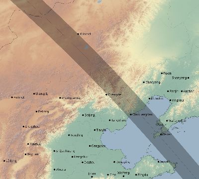 Map of the eclipse path across China on 09/22/1596