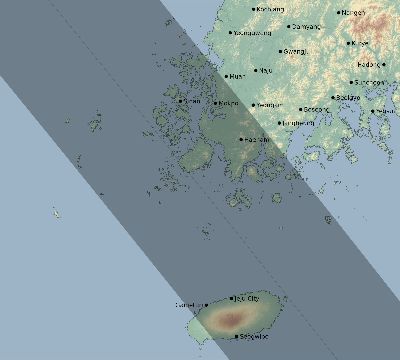 Map of the eclipse path across South Korea on 09/22/1596