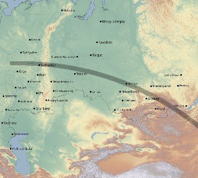Map of the eclipse path across Russia on 09/22/1596