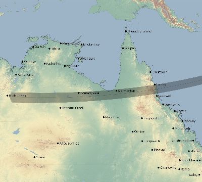 Map of the eclipse path across Australia on 03/17/1597