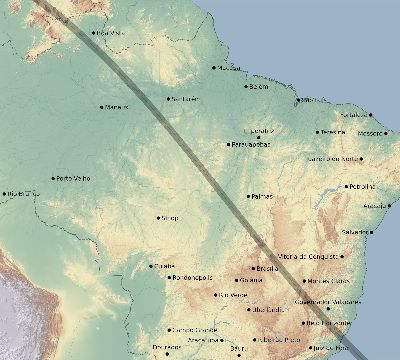 Map of the eclipse path across Brazil on 09/11/1597