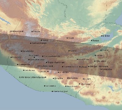 Map of the eclipse path across Guatemala on 09/11/1597