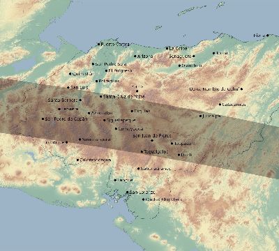 Map of the eclipse path across Honduras on 09/11/1597