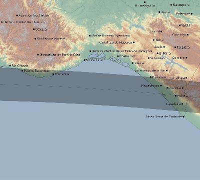 Map of the eclipse path across Mexico on 09/11/1597