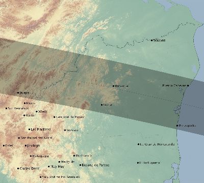 Map of the eclipse path across Nicaragua on 09/11/1597