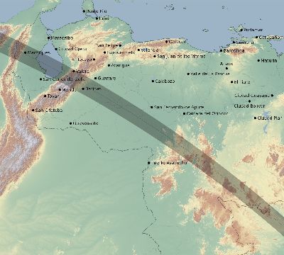 Map of the eclipse path across Venezuela on 09/11/1597