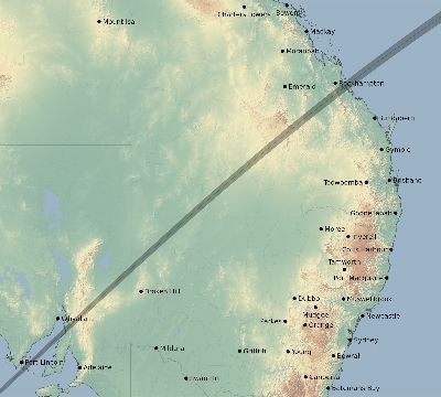Map of the eclipse path across Australia on 01/16/1600