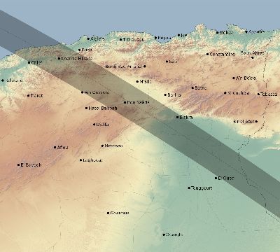 Map of the eclipse path across Algeria on 07/10/1600