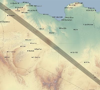 Map of the eclipse path across Libya on 07/10/1600