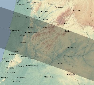 Map of the eclipse path across Portugal on 07/10/1600