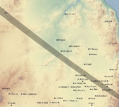 Map of the eclipse path across Sudan on 07/10/1600