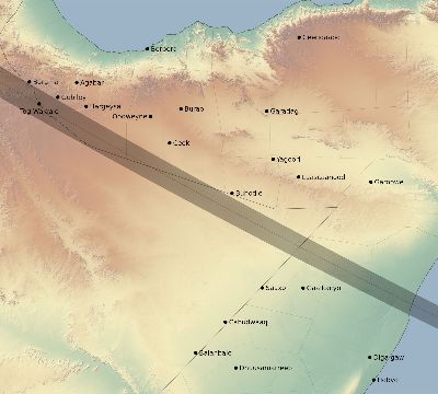 Map of the eclipse path across Somalia on 07/10/1600