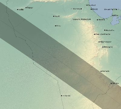 Map of the eclipse path across Tunisia on 07/10/1600
