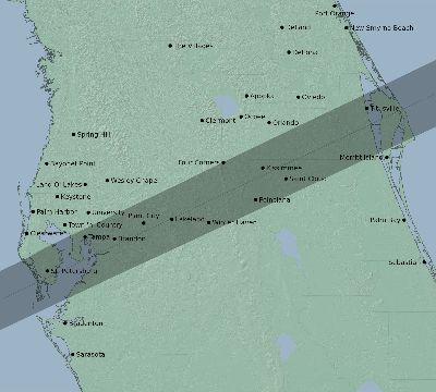 Map of the eclipse path across United States on 07/10/1600