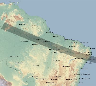 Map of the eclipse path across Brazil on 01/04/1601