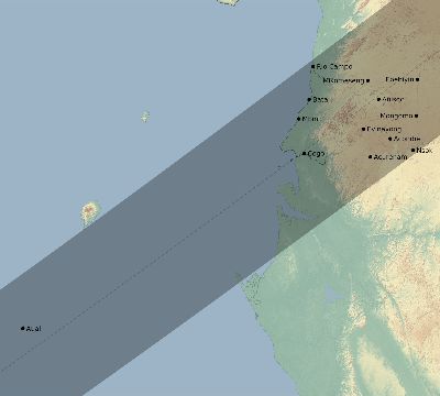 Map of the eclipse path across Equatorial Guinea on 01/04/1601