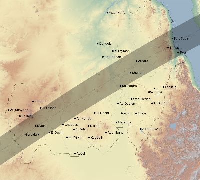 Map of the eclipse path across Sudan on 01/04/1601