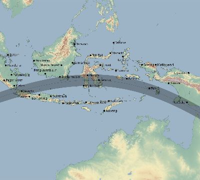 Map of the eclipse path across Indonesia on 06/30/1601