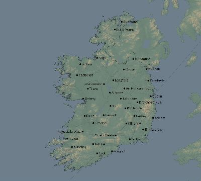 Map of the eclipse path across Ireland on 12/24/1601