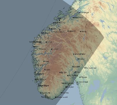 Map of the eclipse path across Norway on 12/24/1601