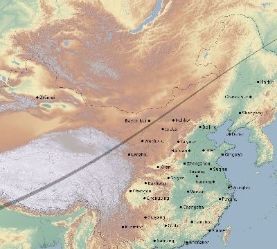 Map of the eclipse path across China on 05/11/1603