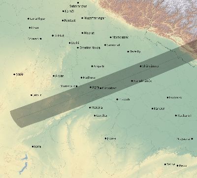Map of the eclipse path across India on 05/11/1603