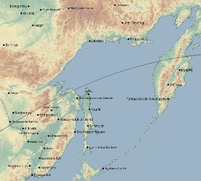 Map of the eclipse path across Russia on 05/11/1603