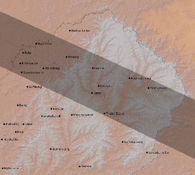 Map of the eclipse path across Lesotho on 11/03/1603