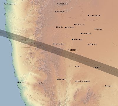Map of the eclipse path across Namibia on 11/03/1603