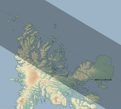 Map of the eclipse path across French Southern and Antarctic Lands on 11/03/1603